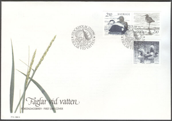 Sverige - FDC 1986-01-23 - Fåglar vid vatten, 3 kpl Vinjett 1