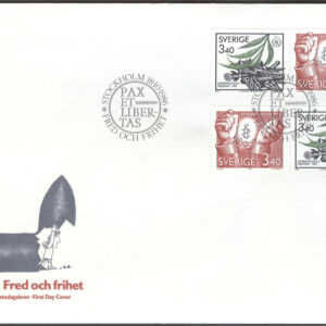 Sverige – FDC 1986-10-18 – Fred och Frihet, 4 kpl Vinjett 1