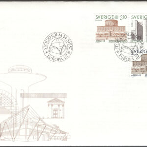 Sverige – FDC 1987-05-14 – Europa CEPT 1987 Modern arkitektur, 3 kpl Vinjett 1