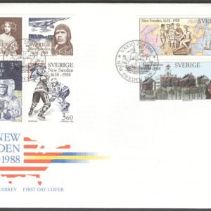 Sverige – FDC 1988-03-29 – Nya Sverige 1638-1988, 6 kpl Vinjett 1