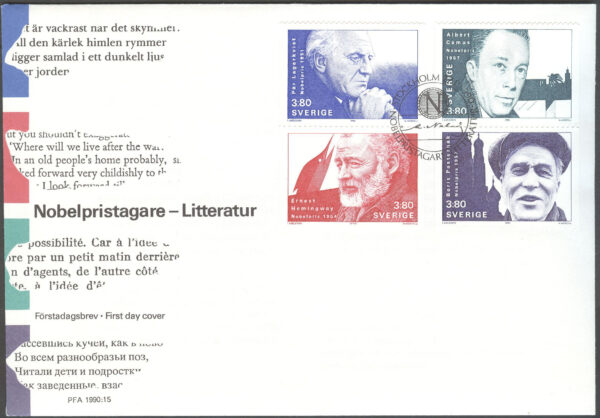 Sverige - FDC 1990-11-27 - Nobelpristagare - Litteratur, serie 4 kpl Vinjett 1