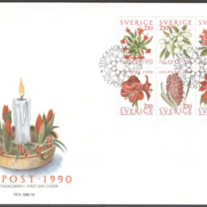 Sverige – FDC 1990-11-27 – Jul 1990 – Blommor, serie 6 kpl Vinjett 1