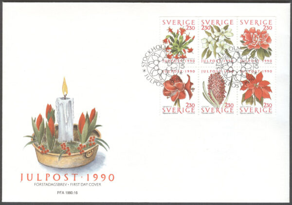 Sverige - FDC 1990-11-27 - Jul 1990 - Blommor, serie 6 kpl Vinjett 1