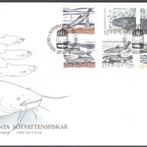 Sverige – FDC 1991-01-30 – Sällsynta sötvattenfiskar, serie 6 kpl Vinjett 1