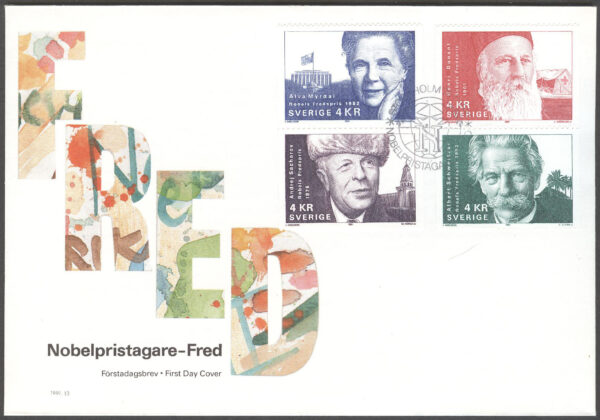 Sverige - FDC 1991-11-20 - Nobelpristagare - Fred, serie 4 kpl Vinjett 1