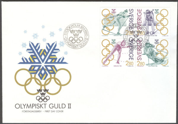 Sverige - FDC 1992-01-30 - Olympiskt guld II, serie 4 kpl Vinjett 1