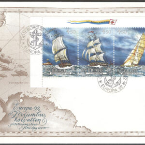 Sverige – FDC 1992-03-26 – Europa CEPT 1992 Columbus, serie 3 kpl Vinjett 1