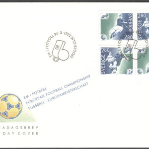 Sverige – FDC 1992-03-26 – EM i fotboll, serie 4 kpl Vinjett 1