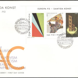 Sverige – FDC 1993-05-21 – Europa CEPT 1993 Konst, serie 3 kpl Vinjett 1