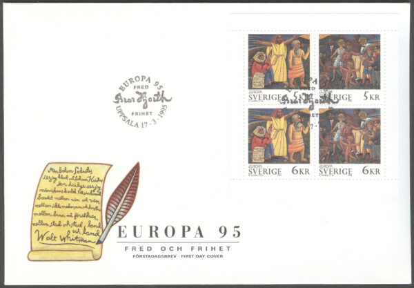 Sverige - FDC 1995-03-17 - Europa 1995 Fred & Frihet, serie 4 kpl Vinjett 1