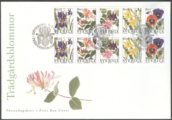 Sverige - FDC 1997-05-09 - Trädgårsblommor, serie 10 kpl Vinjett 1
