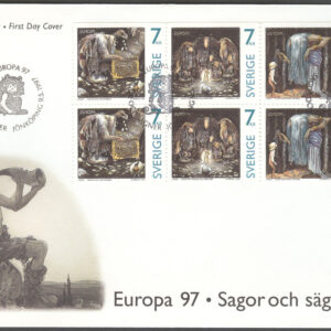 Sverige – FDC 1997-05-09 – Europa CEPT 1997 Sagor, serie 6 kpl Vinjett 1