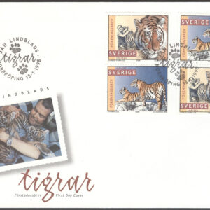 Sverige – FDC 1998-01-15 – Jan Lindblads tigrar, serie 4 kpl Vinjett 1