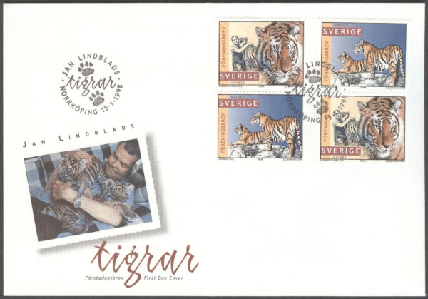 Sverige - FDC 1998-01-15 - Jan Lindblads tigrar, serie 4 kpl Vinjett 1