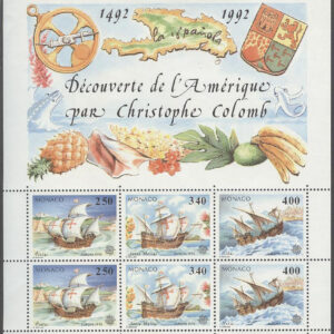 Monaco – M BL  55 Europa CEPT 1992 Amerika upptäckt – Fartyg, Block **