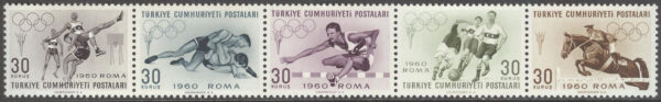 Turkiet - M 1769-1773 OS i Rom 1960 bla Hästhopp, 5-strip kpl **