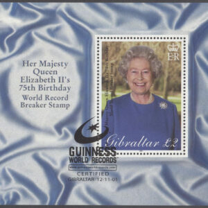 Gibraltar – M BL  45 + Påtryck Drottning Elisabeth II 75 år – Guinness WR, Block **