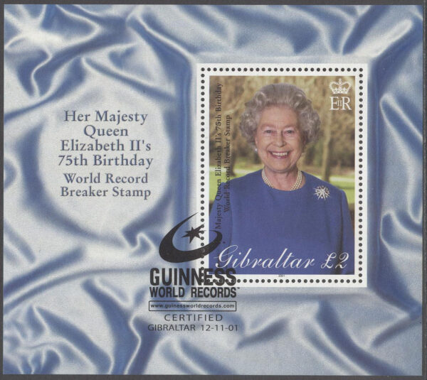 Gibraltar - M BL  45 + Påtryck Drottning Elisabeth II 75 år - Guinness WR, Block **