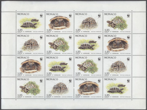 Monaco - M 2046-2049 Havsdjur - Grekisk Sköldpadda - Naturskydd - WWF, Miniark kpl **