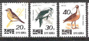Nordkorea – M 3160-3164 Fåglar bla Nötskrika, 5 kpl **