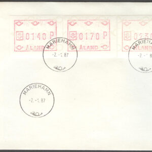 Åland – Sistadagsstämpel 1987-01-02 – Frankeringsetiketter, serie 3 kpl