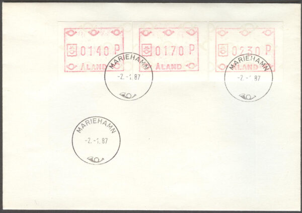 Åland - Sistadagsstämpel 1987-01-02 - Frankeringsetiketter, serie 3 kpl