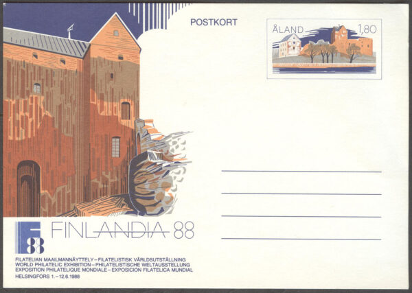 Åland - Postkort 1 för Finlandia 88, tryckt frimärke