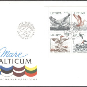 Litauen – FDC 1992-10-03 – Fåglar – Naturskydd – Mare Balticum, 4-Block