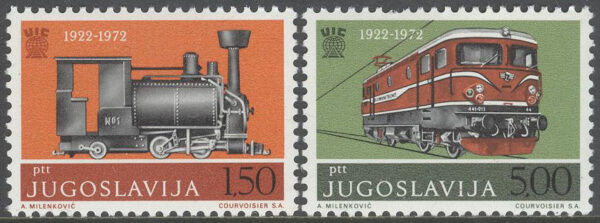 Jugoslavien - M 1469-1470 Internationella Järnvägsförbundet 50 år, 2 kpl **