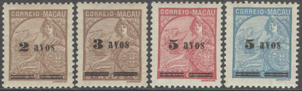 Macau - M  328-329,331,333 Allegorie Portugal - San Gabriel - Påtryck, serie 4 olika *