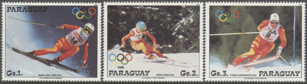 Paraguay - M 4175-4177 OS i Calgary 1988 Utförsåkning, serie 3 olika **