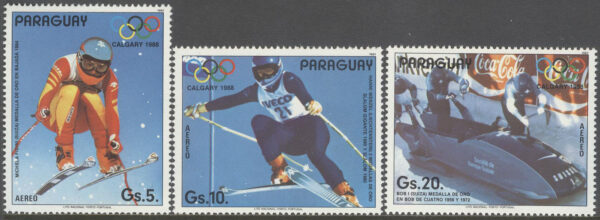 Paraguay - M 4111-4113 OS i Calgary 1988 Utförsåkning, serie 3 olika **