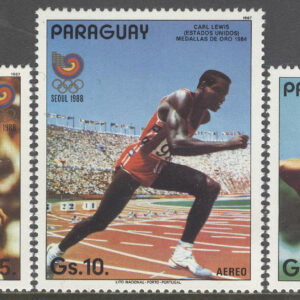 Paraguay – M 4130-4132 OS i Seoul 1988 Friidrott bla C Lewis, serie 3 olika **