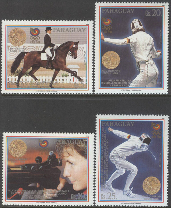 Paraguay - M 4298-4301 OS i Seoul 1988 Medaljörer I bla Hästar, serie 4 olika **