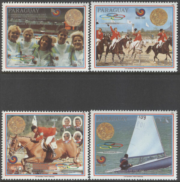 Paraguay - M 4304-4307 OS i Seoul 1988 Medaljörer II bla Hästar, serie 4 olika **