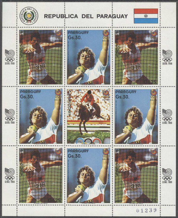 Paraguay - M 4133-4134 + Zf OS i Seoul 1988 Friidrott, Miniark kpl **