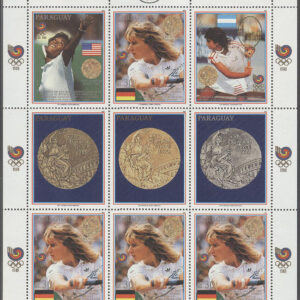 Paraguay – M 4302 + Zf OS i Seoul 1988 Tennis bla S Graf, Miniark kpl **