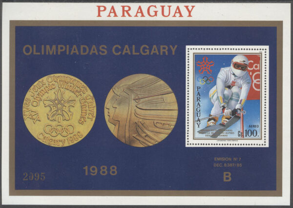 Paraguay - M BL 453 OS i Calgary 1988 Utförsåkning - Medaljör, Block **