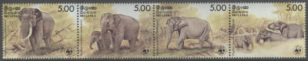 Sri Lanka - M  753-756 Ceylon Elefant - Naturskydd - WWF, 4-strip kpl **