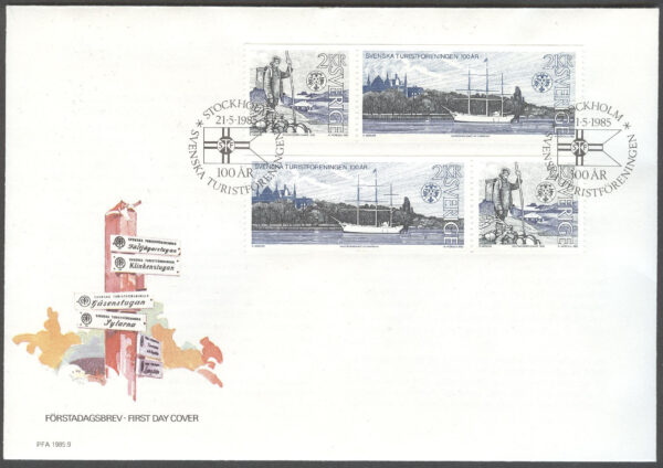 Sverige - FDC 1985-05-21 - Svenska Turistföreningen 100 år, 4 kpl Vinjett 1