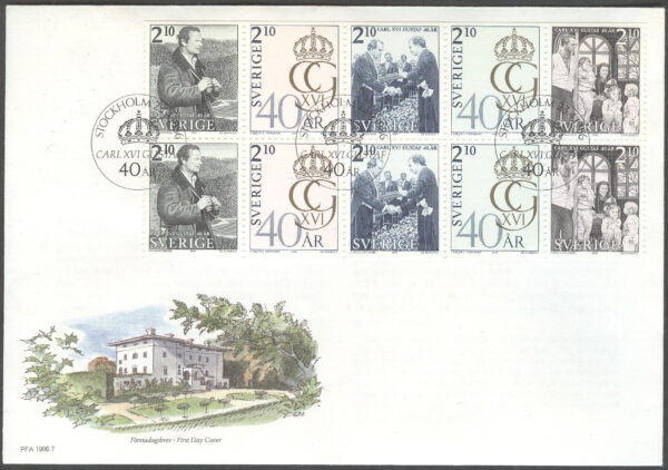Sverige - FDC 1986-04-23 - Carl XVI Gustaf 40 år, HBL kpl Vinjett 1