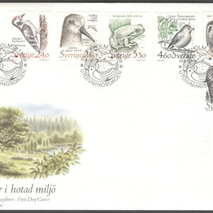 Sverige – FDC 1989-01-31 – Djur i hotad miljö, 6 kpl Vinjett 1