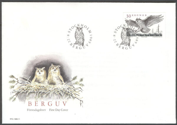 Sverige - FDC 1989-08-22 - Berguv, märke kpl Vinjett 1