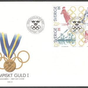 Sverige – FDC 1991-08-27 – Olympiskt guld I, serie 4 kpl Vinjett 1