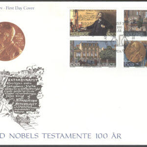 Sverige – FDC 1995-11-09 – Alfred Nobels testamente 100 år, 4 kpl Vinjett 1