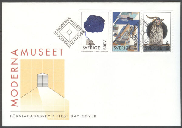Sverige - FDC 1998-01-15 - Moderna Museet, 3-strip kpl Vinjett 1