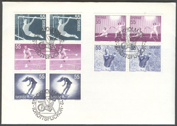 Sverige - FDC 1972-02-23 - Idrottsflickor, delat 10-Block kpl