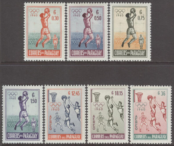 Paraguay - M  834-840 OS i Rom 1960 I Fotboll - Basket, 7 kpl **