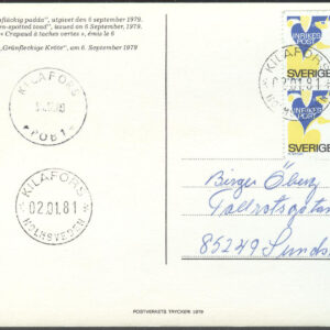 F 1122BB på PT-kort Kilafors POB 1 80.12.30 Sistadagsstämpel Kilafors Holmsveden 81.01.02 Förstadag