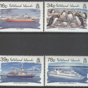Falkland Islands – M  594-597 Turism – Fartyg – Pingviner, serie 4 kpl **